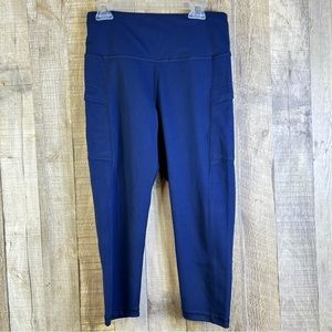 Lifesky Navy Blue Capri Length Buttery Soft Leggings with Waistband ID Pocket